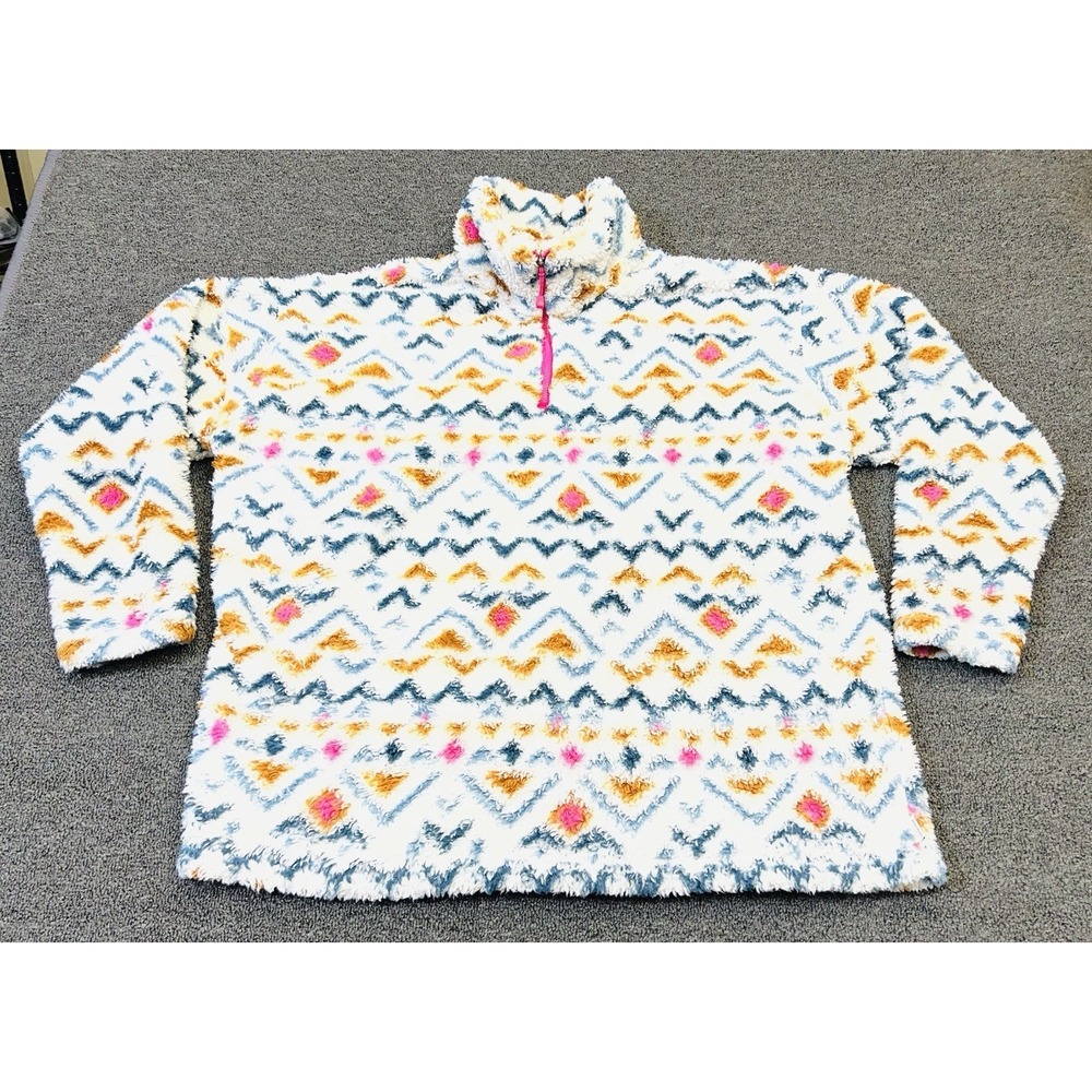 Eddie Bauer Sherpa Fleece Pullover Womens XXL 1/4 Zip Sweater Aztec Pattern
